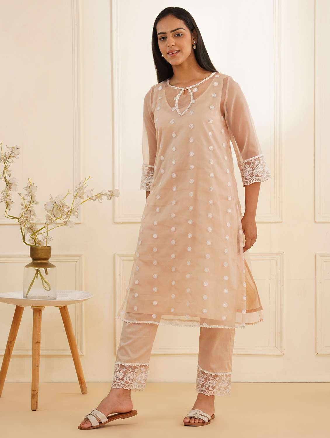 women three quarter sleeve kurta pant set - 22059250 -  Standard Image - 1