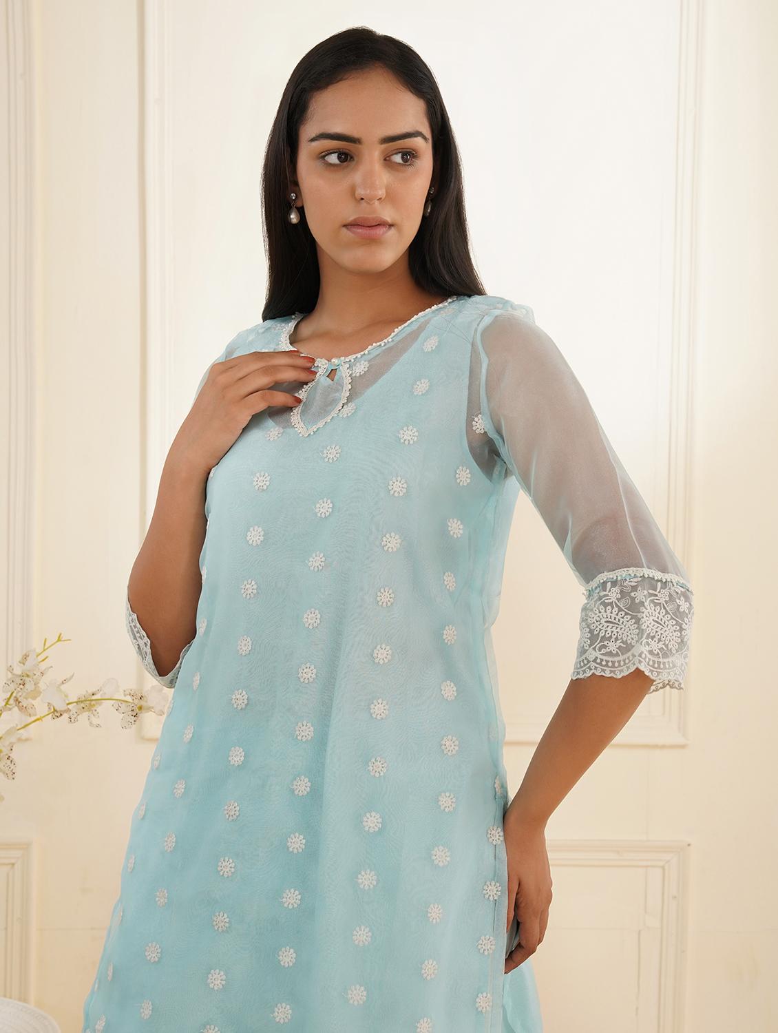light blue organza kurta pant set - 22059251 - Standard Image - 4