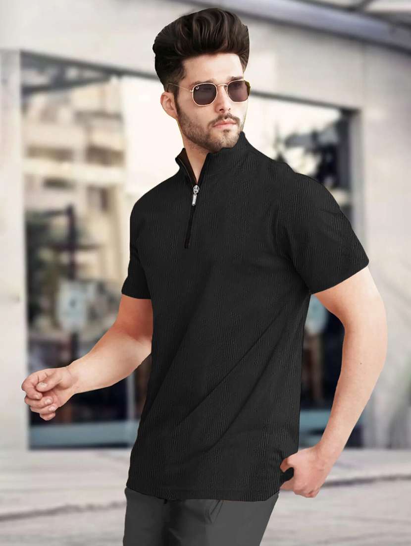 men solid short sleeve regular fit stand collar t-shirt - 22059332 -  Standard Image - 1
