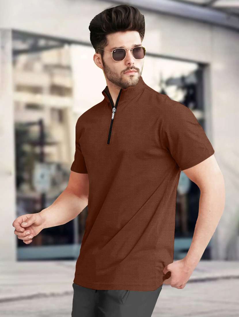 men solid short sleeve regular fit stand collar t-shirt - 22059335 -  Standard Image - 1