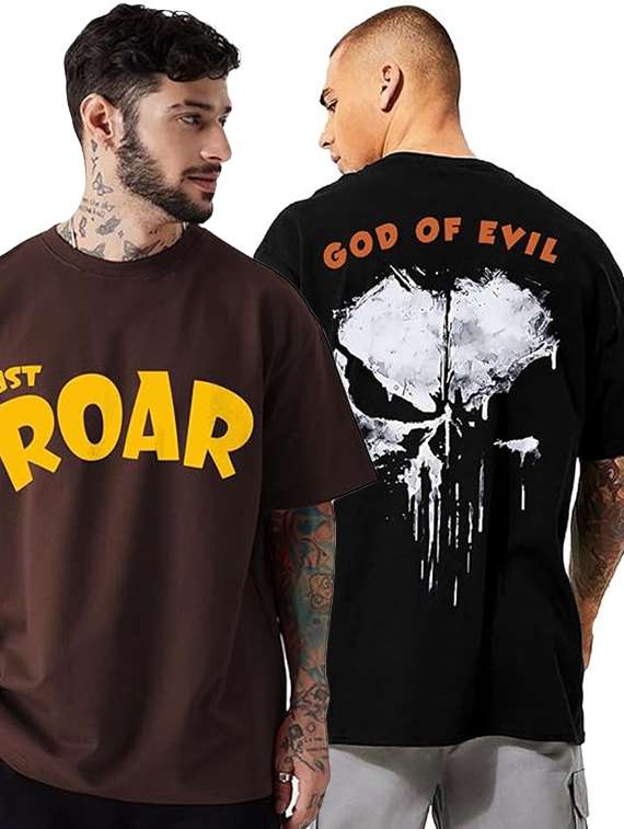 men pack of 2 printed short sleeve oversized fit t-shirt