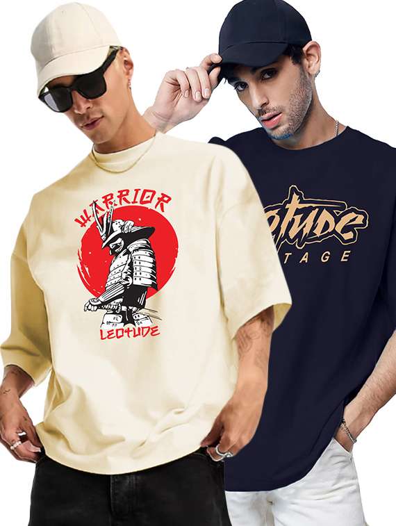 men pack of 2 printed short sleeve oversized fit t-shirt