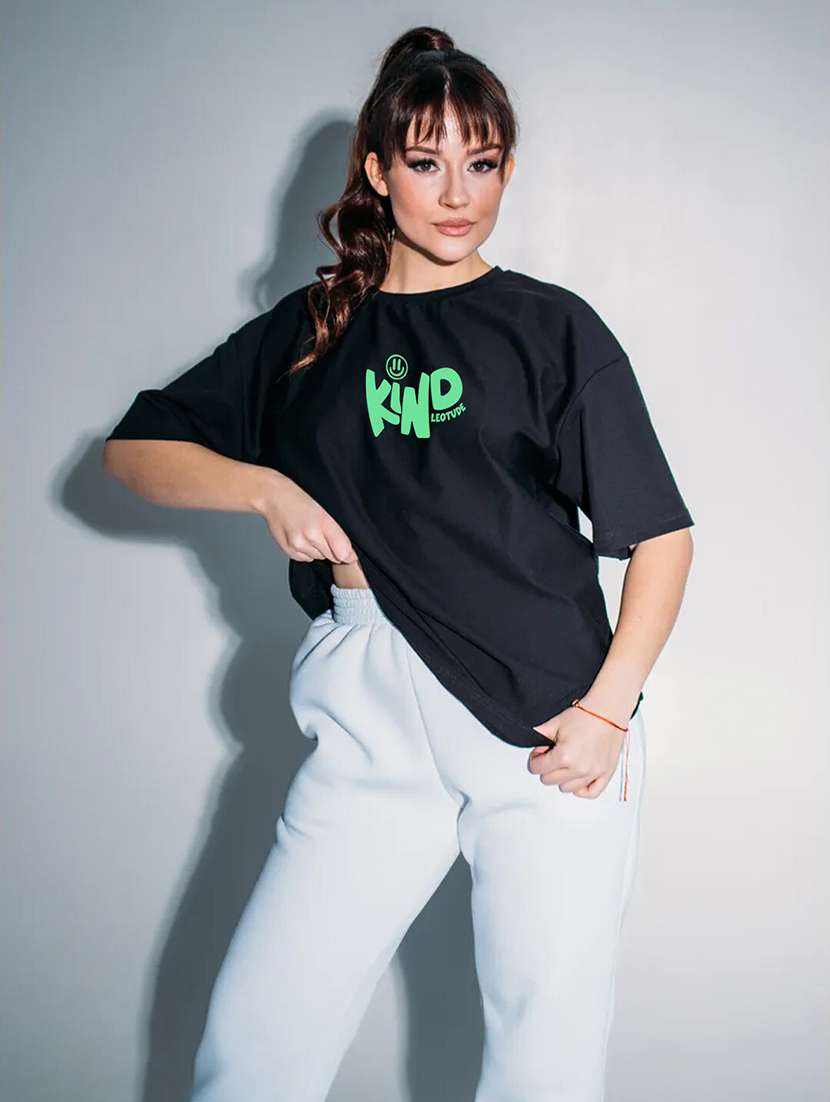 women printed short sleeve oversized fit t-shirt - 22059502 -  Standard Image - 1