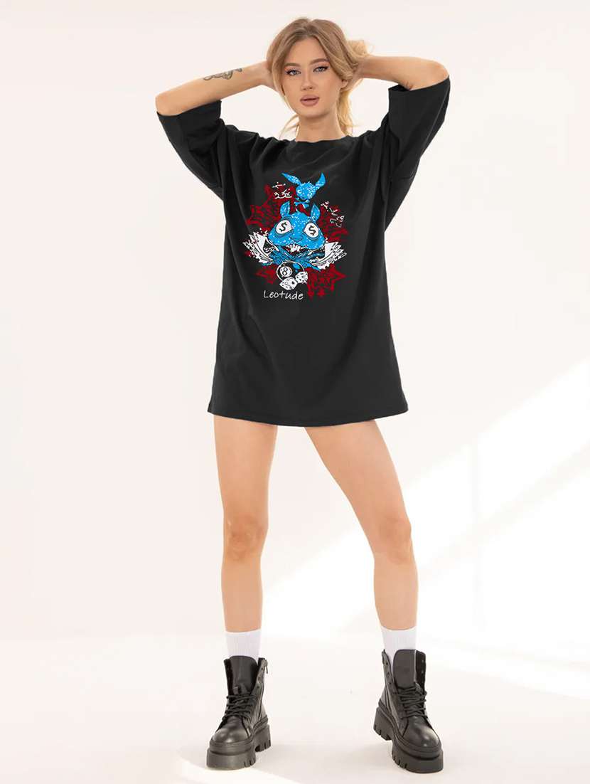 women printed short sleeve oversized fit t-shirt - 22059507 -  Standard Image - 4