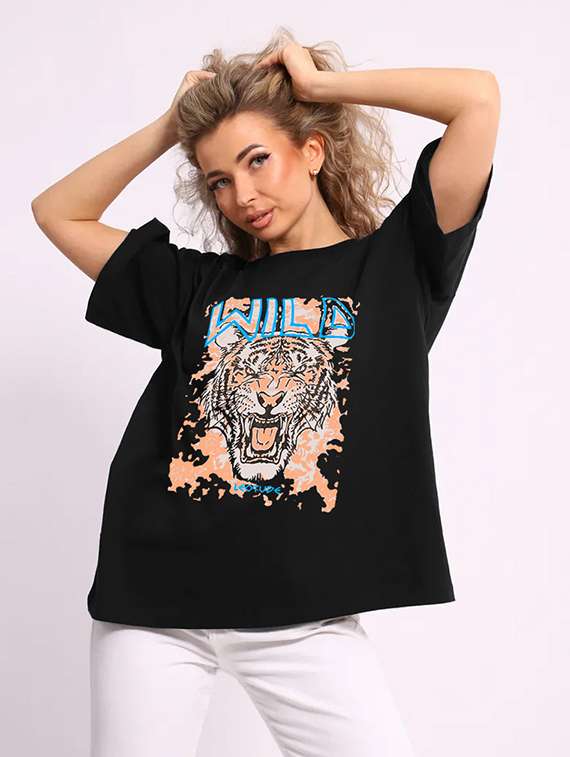 women printed shrort sleeve oversized t-shirt - 22059518 -  Standard Image - 1