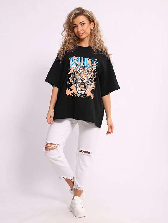 women printed shrort sleeve oversized t-shirt - 22059518 -  Standard Image - 4