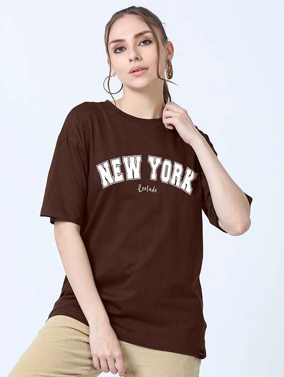 women printed shrort sleeve oversized t-shirt - 22059528 -  Standard Image - 1
