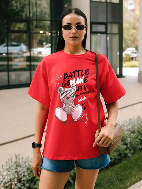 women printed shrort sleeve oversized t-shirt - 22059580 -  Standard Image - 1