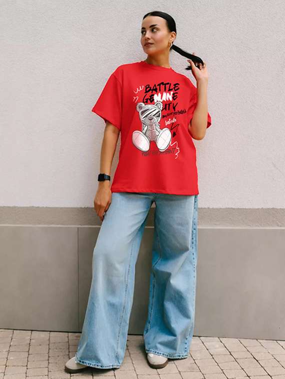 women printed shrort sleeve oversized t-shirt - 22059580 -  Standard Image - 4