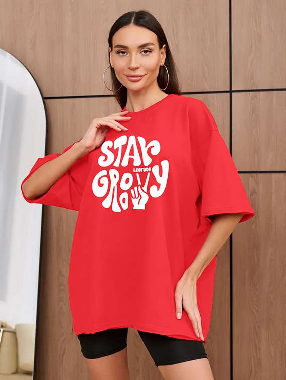 women printed shrort sleeve oversized t-shirt - 22059583 -  Standard Image - 1