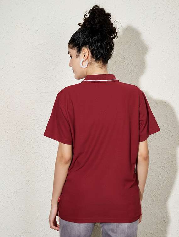 women solid short sleeve oversized polo t-shirt - 22059588 -  Standard Image - 1