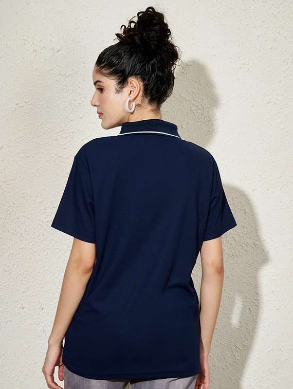 women solid short sleeve oversized polo t-shirt - 22059589 -  Standard Image - 1