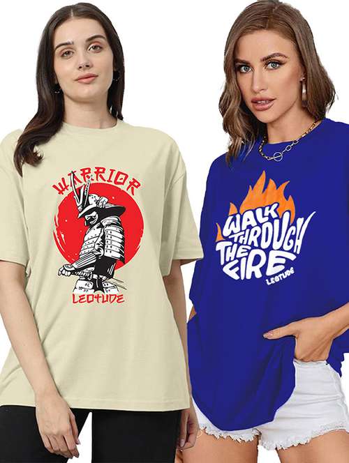 women pack of 2 printed short sleeve oversized t-shirt - 22059603 -  Standard Image - 0