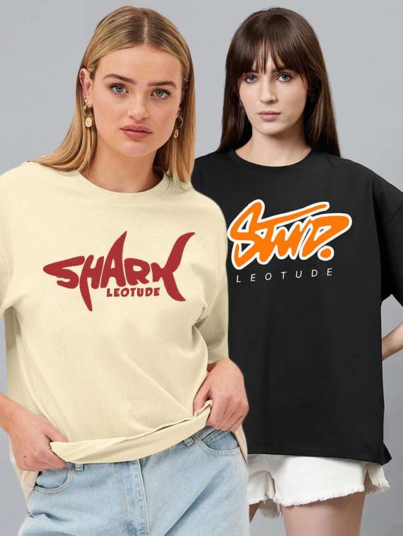 women pack of 2 printed short sleeve oversized t-shirt