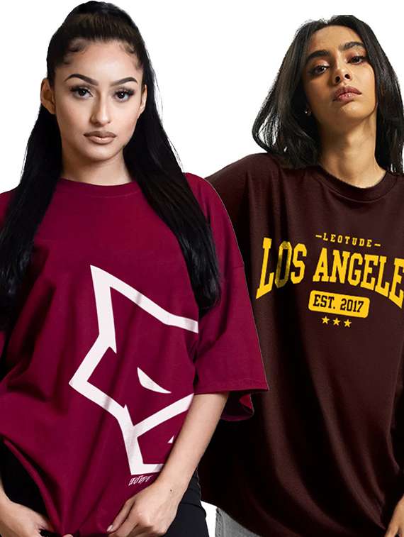 women pack of 2 printed short sleeve oversized t-shirt