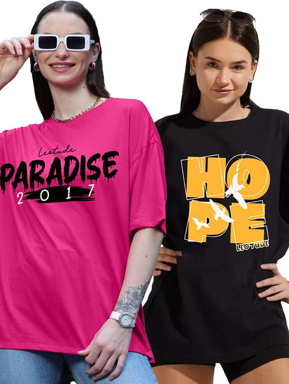 women pack of 2 printed short sleeve oversized t-shirt