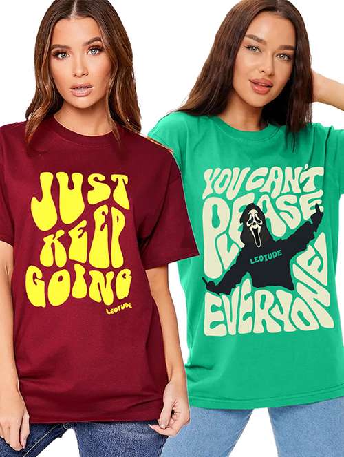 women pack of 2 printed short sleeve oversized t-shirt - 22059706 -  Standard Image - 0