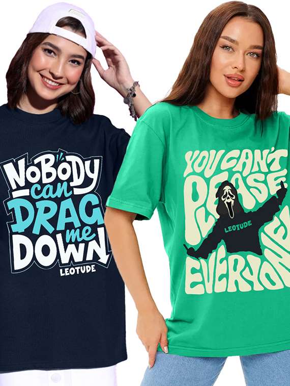 women pack of 2 printed short sleeve oversized t-shirt