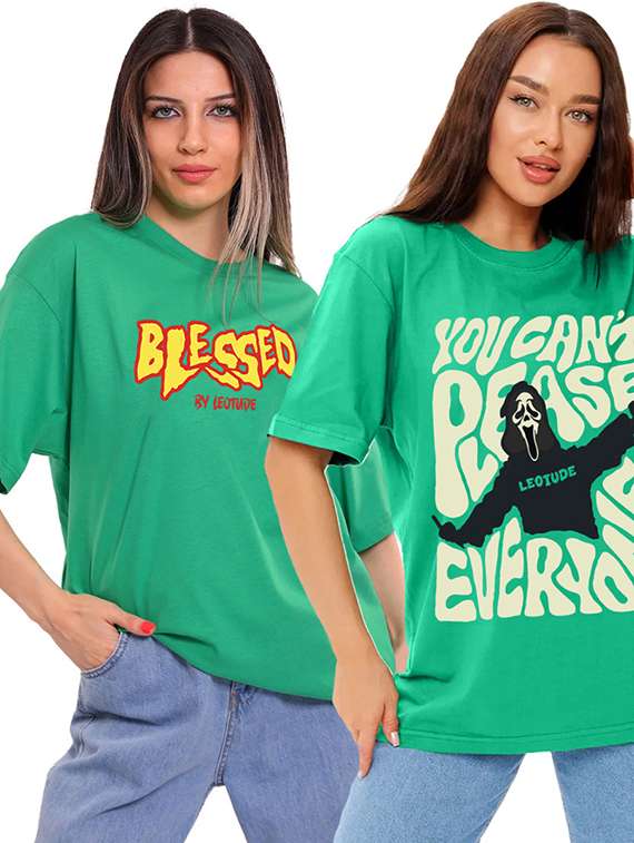women pack of 2 printed short sleeve oversized t-shirt