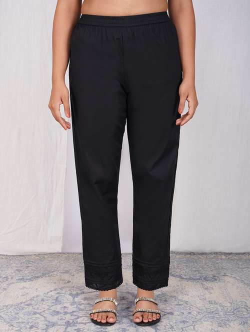women black solid mid rise cigarette pant - 22059728 - Standard Image - 0