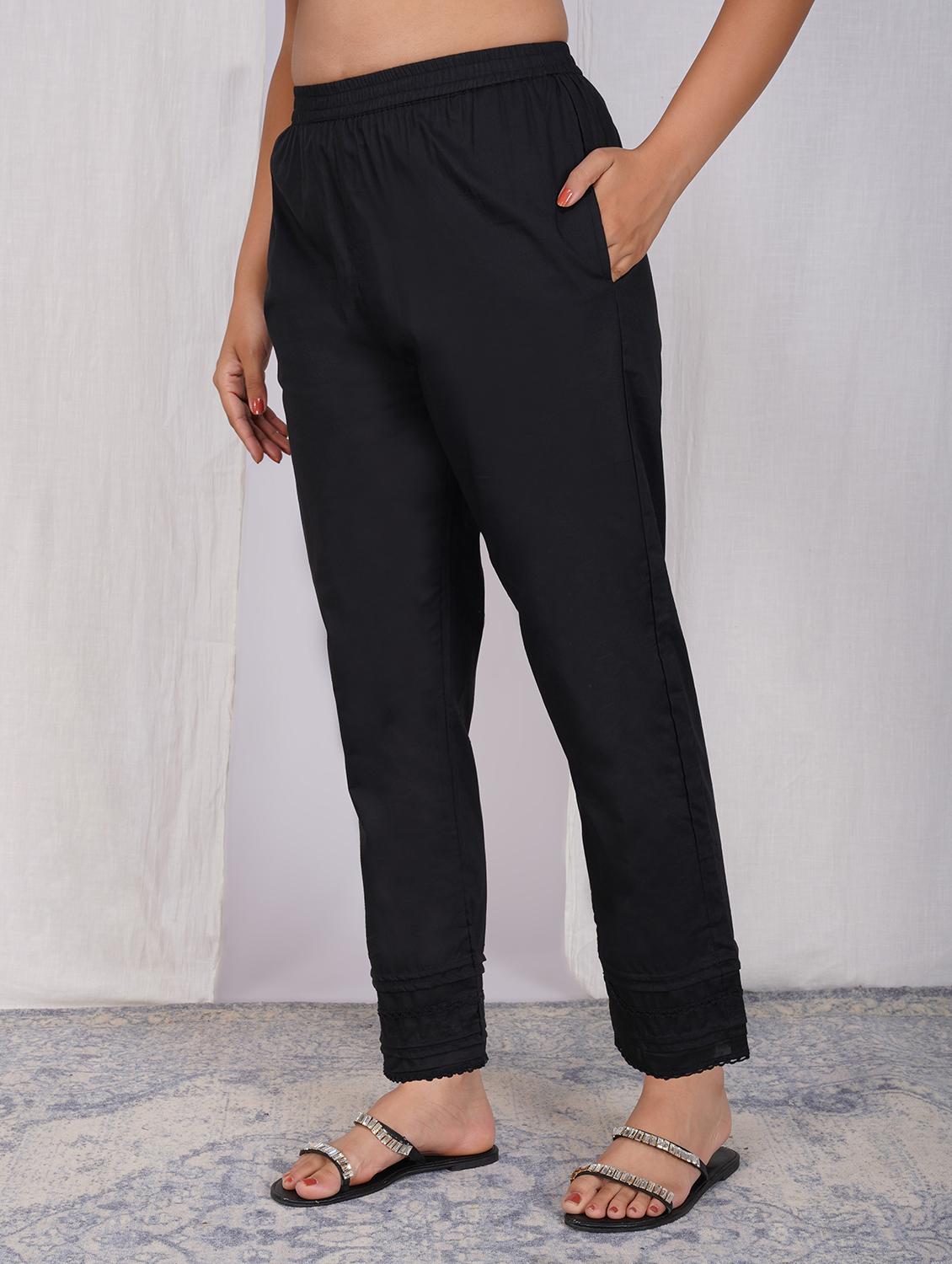 women black solid mid rise cigarette pant - 22059728 - Standard Image - 1