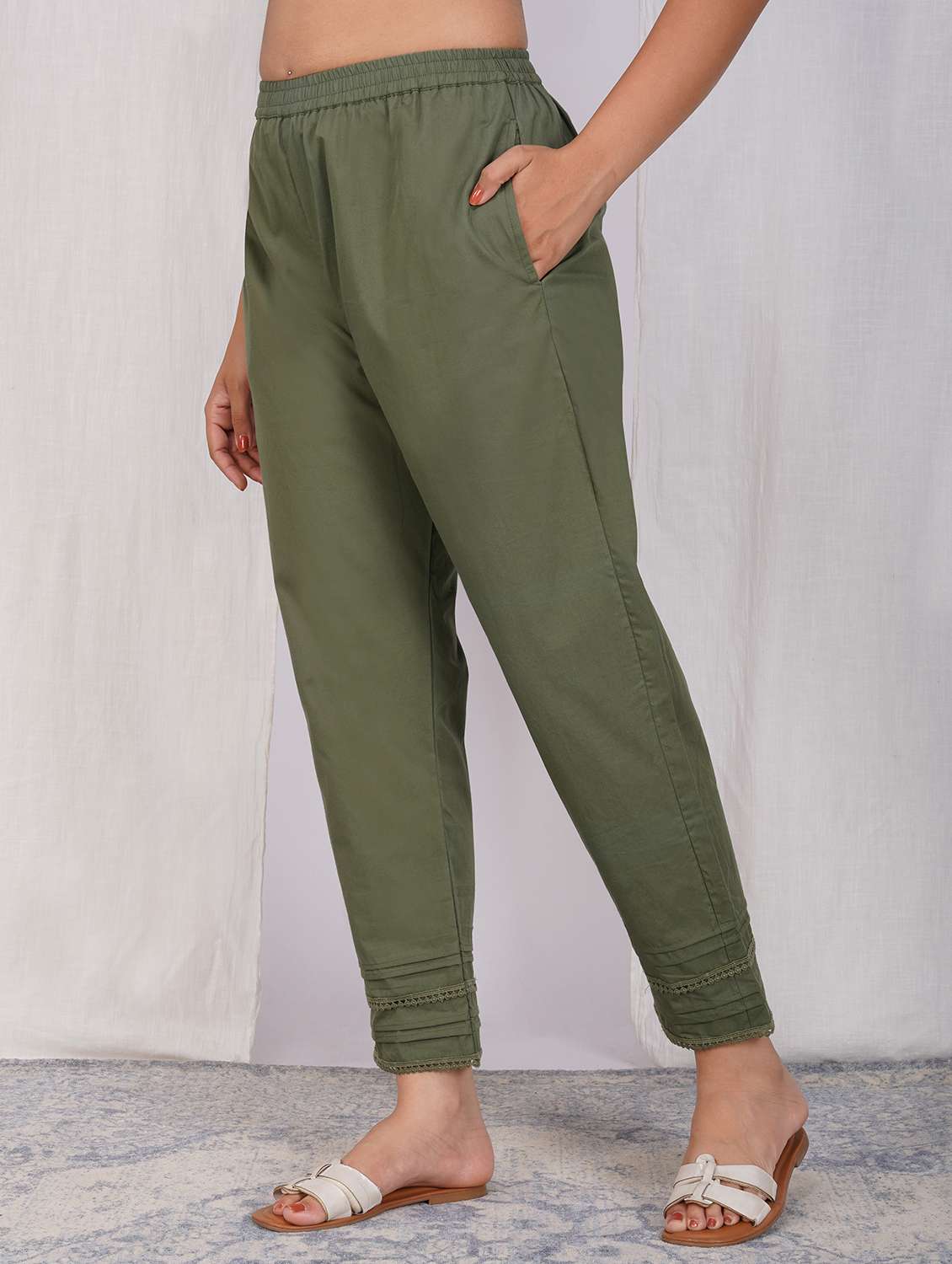 women solid mid rise cigarette pants - 22059729 - Standard Image - 1