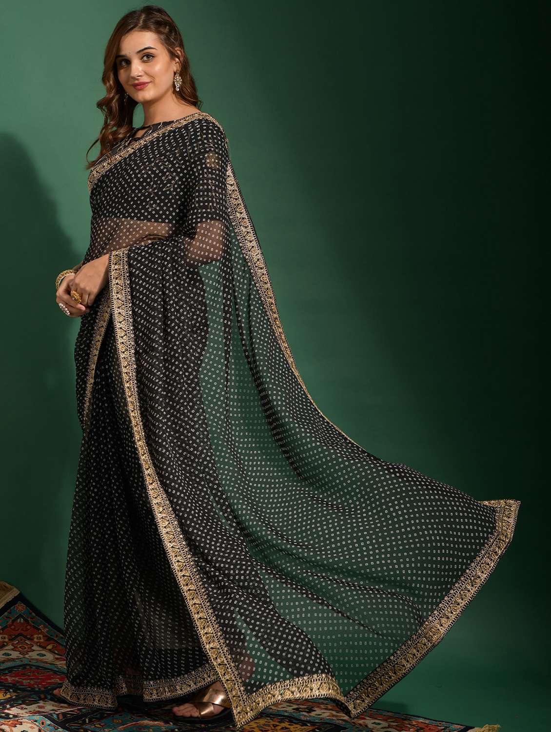 women bandhani printed bordered saree with blouse - 22059735 -  Standard Image - 1