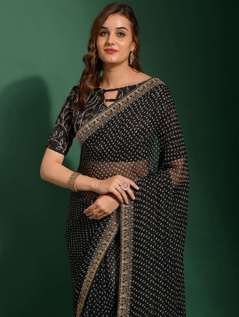 women bandhani printed bordered saree with blouse - 22059735 -  Standard Image - 4