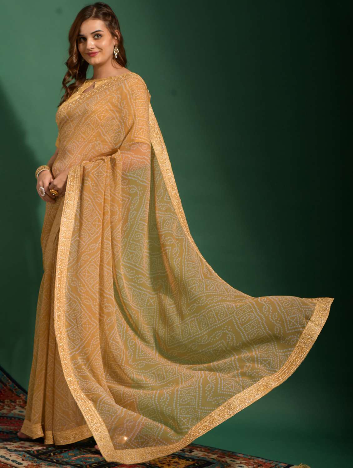 women bandhani printed bordered saree with blouse - 22059736 - Standard Image - 1