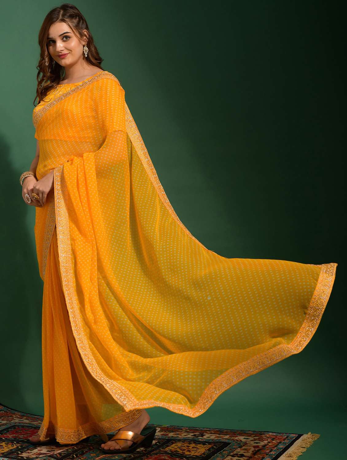 women bandhani printed bordered saree with blouse - 22059737 - Standard Image - 1