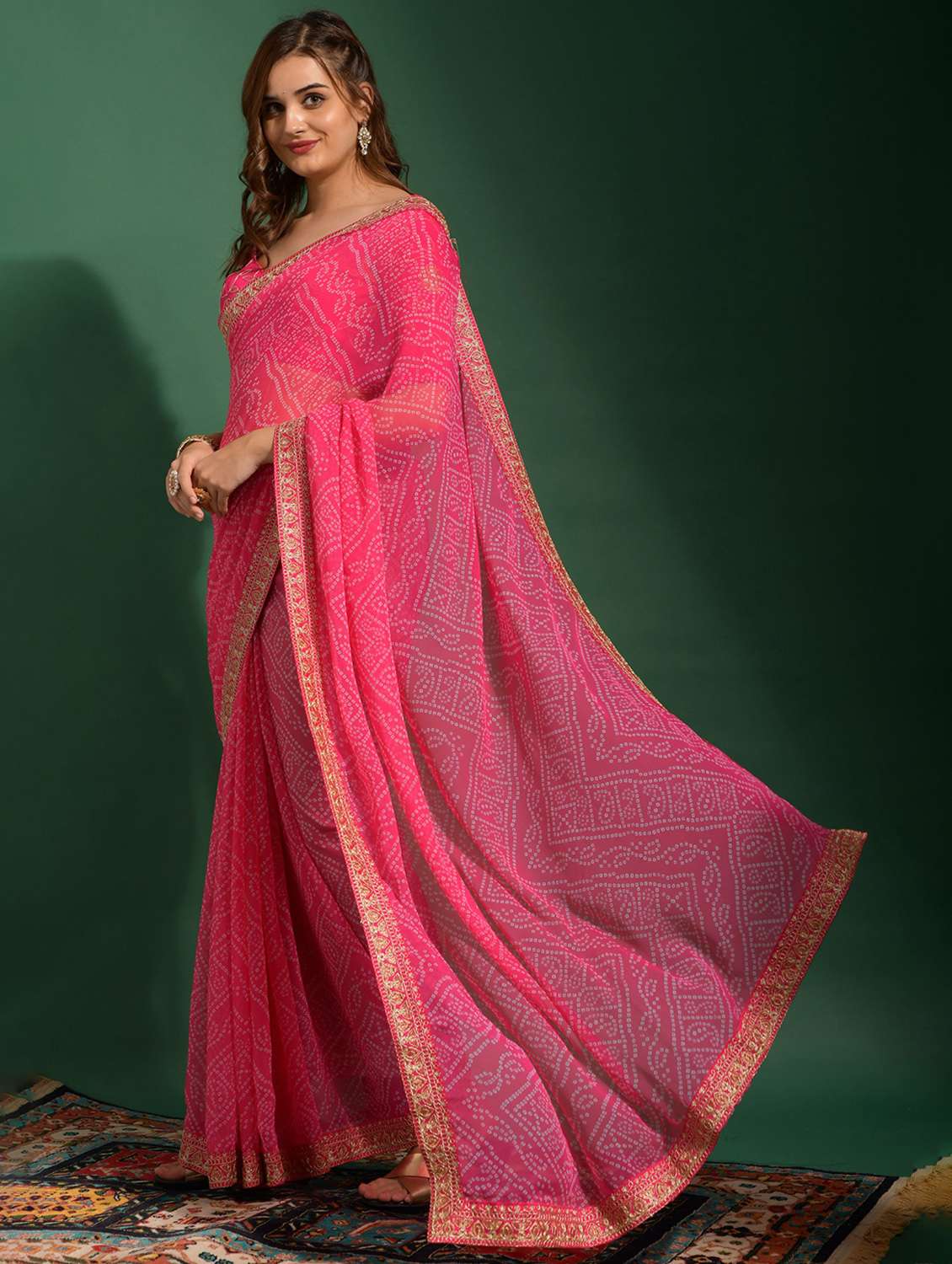 women bandhani printed bordered saree with blouse - 22059739 - Standard Image - 1
