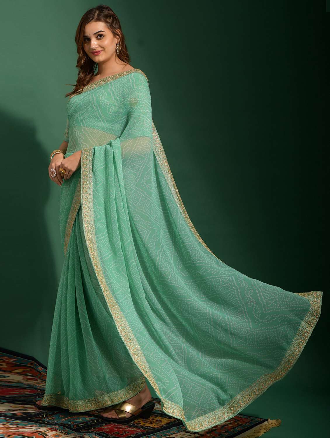 women bandhani printed bordered saree with blouse - 22059740 - Standard Image - 1