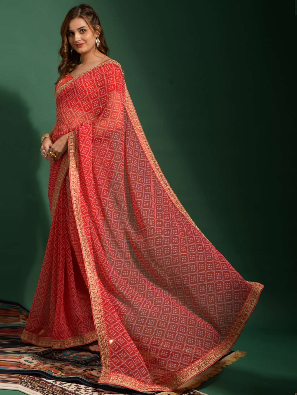 women bandhani printed bordered saree with blouse - 22059741 -  Standard Image - 1