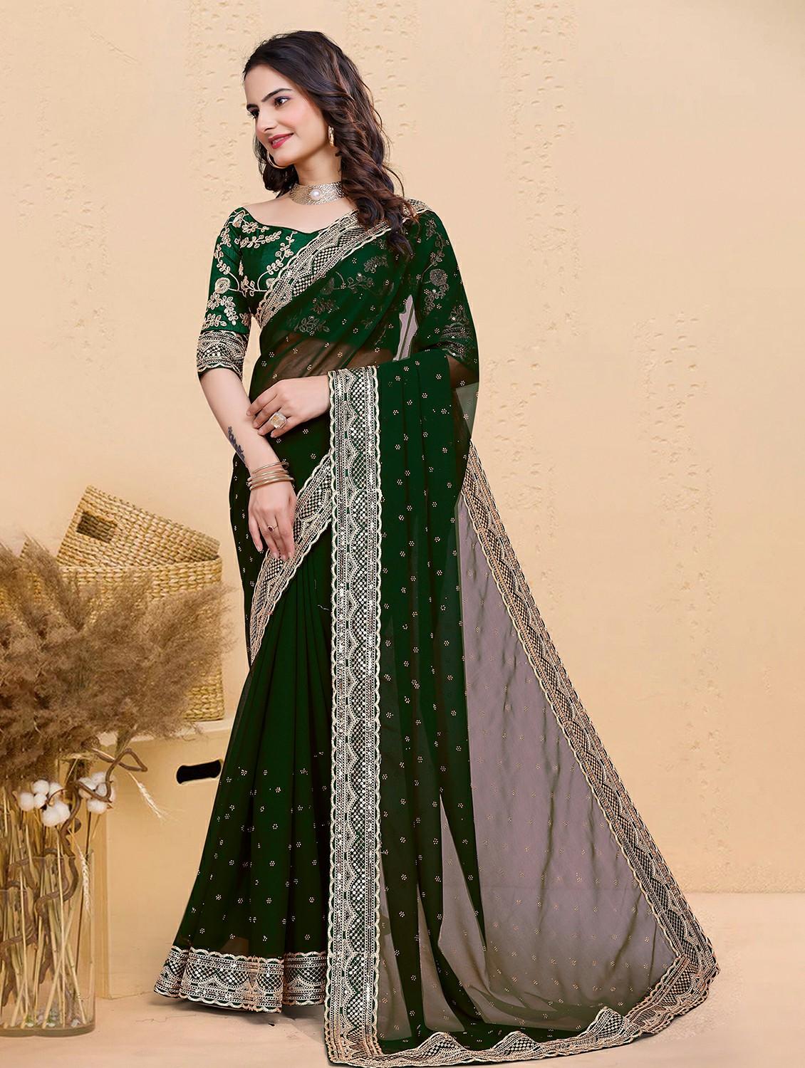 women solid with work embellished saree with blouse - 22059766 - Standard Image - 1