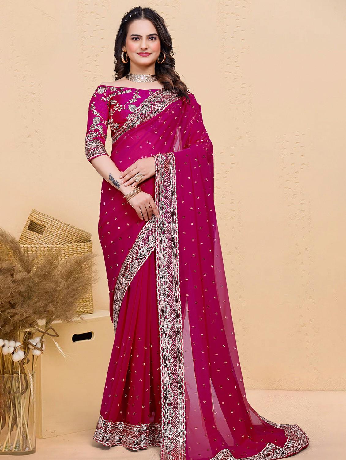 women solid with work embellished sareev with blouse - 22059770 -  Zoom Image - 0