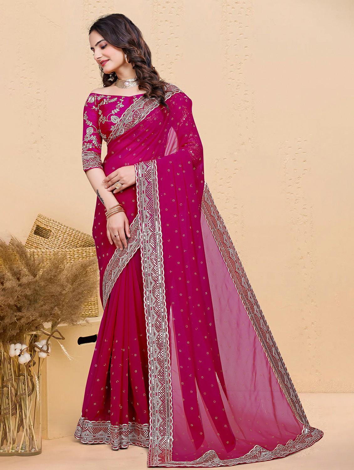 women solid with work embellished sareev with blouse - 22059770 -  Standard Image - 1