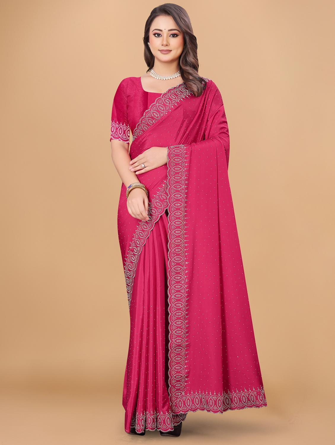 women solid with work embellished saree with blouse - 22059811 - Zoom Image - 0