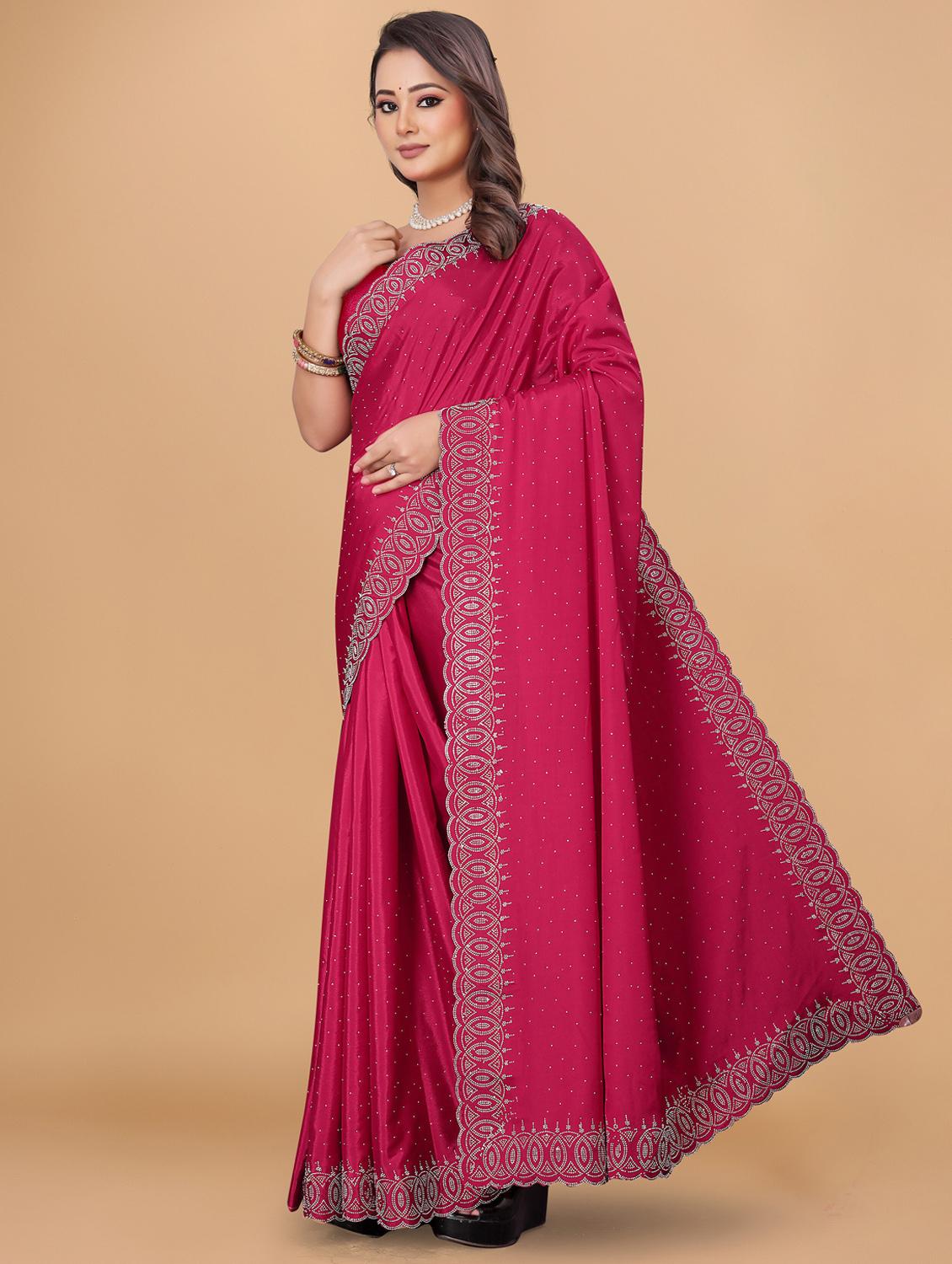 women solid with work embellished saree with blouse - 22059811 - Standard Image - 1