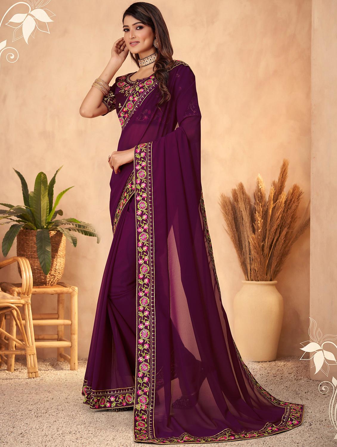 women solid with bordered saree with blouse - 22059933 - Standard Image - 1