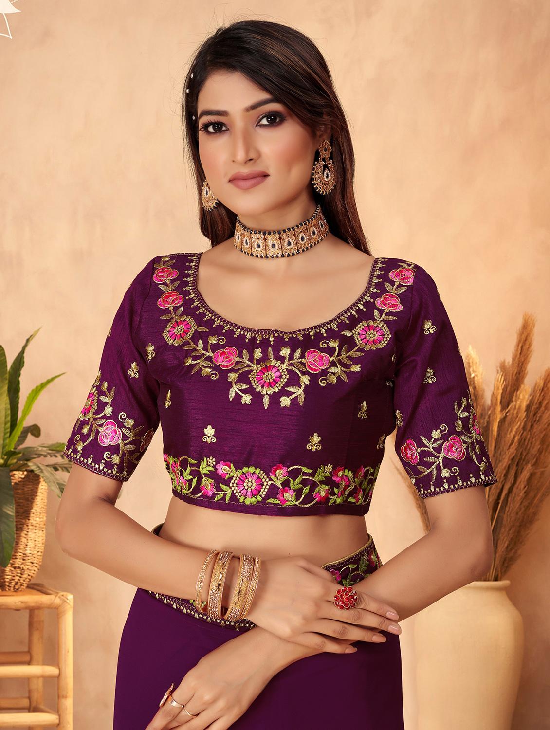 women solid with bordered saree with blouse - 22059933 - Standard Image - 4