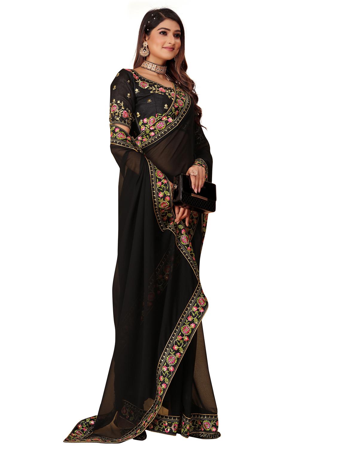 women solid with bordered saree with blouse - 22059934 - Standard Image - 1
