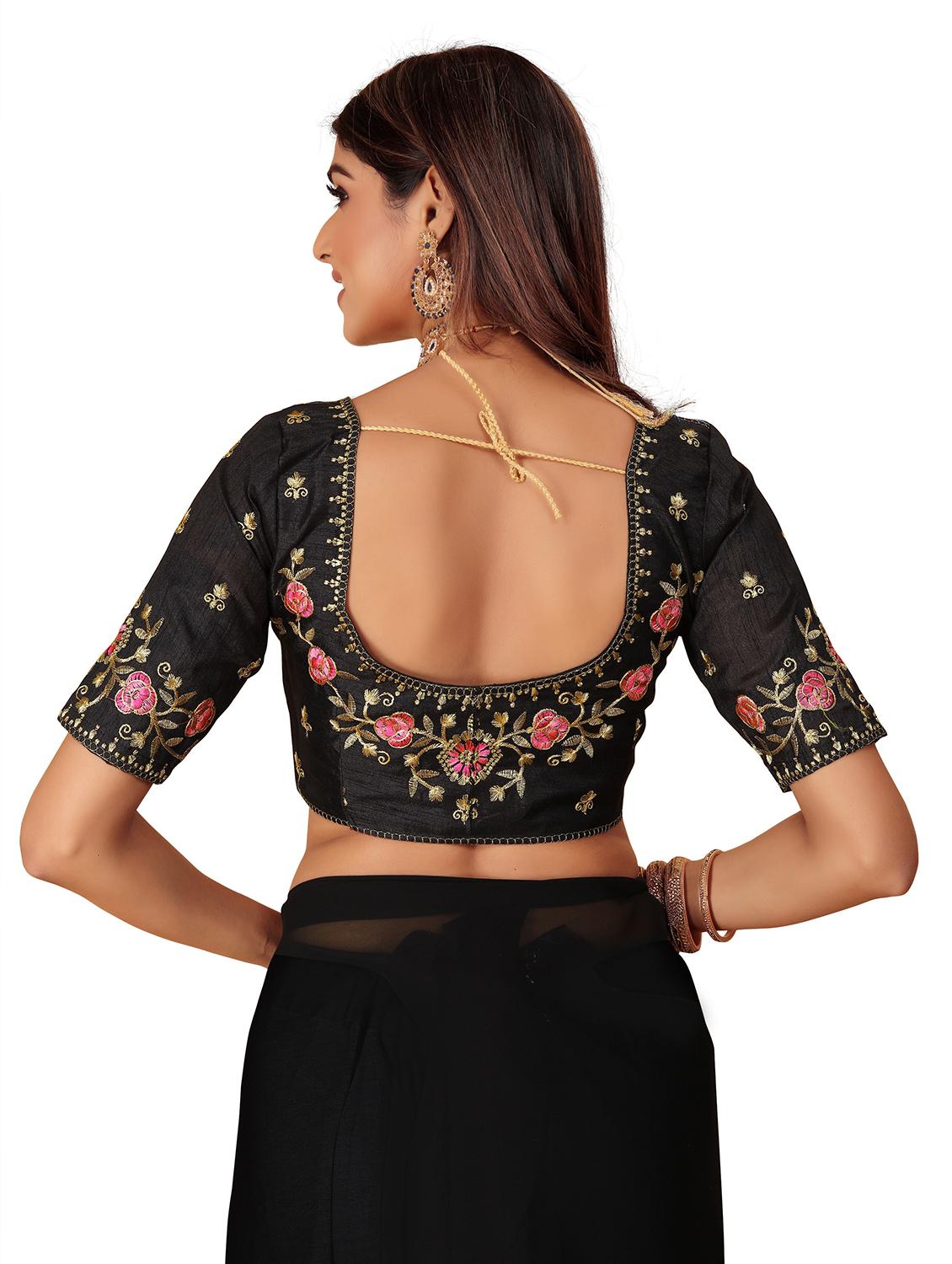 women solid with bordered saree with blouse - 22059934 - Standard Image - 4