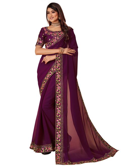 women solid with bordered saree with blouse - 22059939 - Standard Image - 0