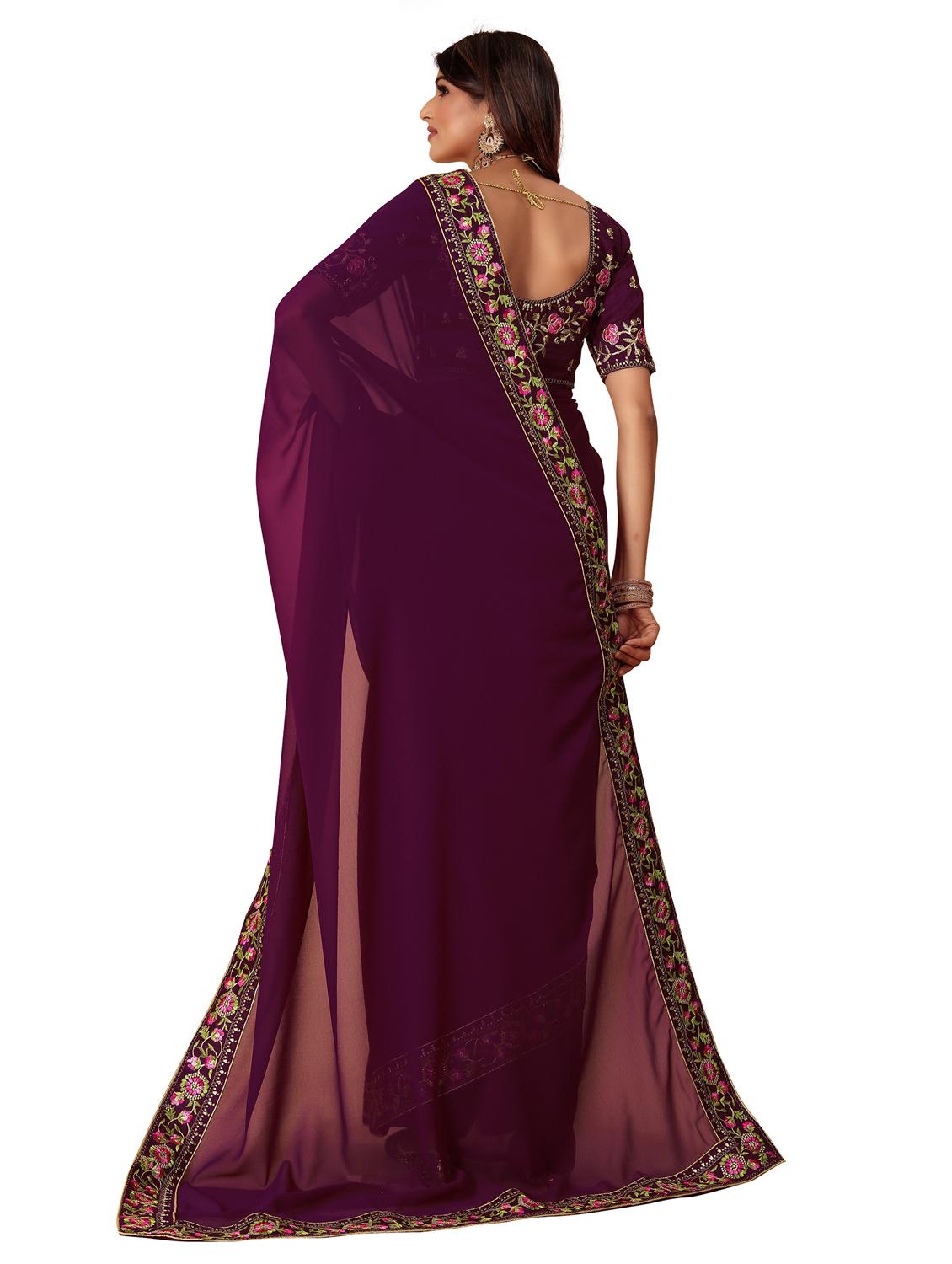 women solid with bordered saree with blouse - 22059939 - Standard Image - 1