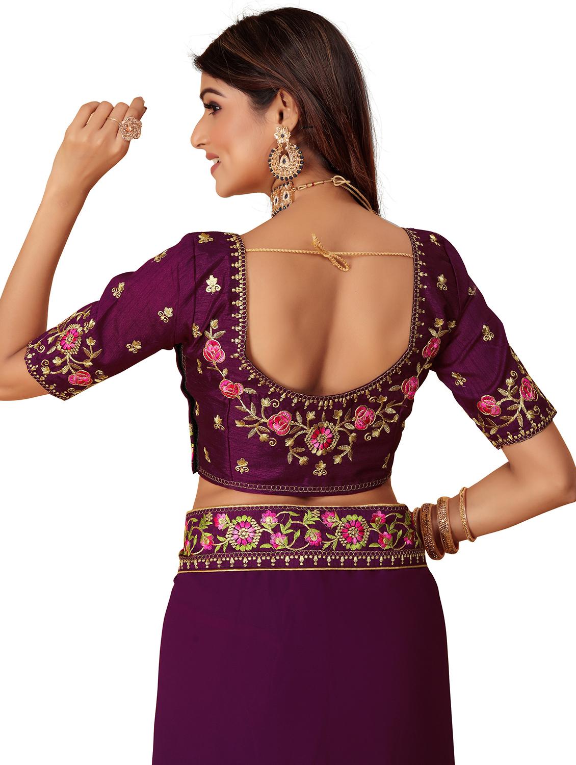 women solid with bordered saree with blouse - 22059939 - Standard Image - 4