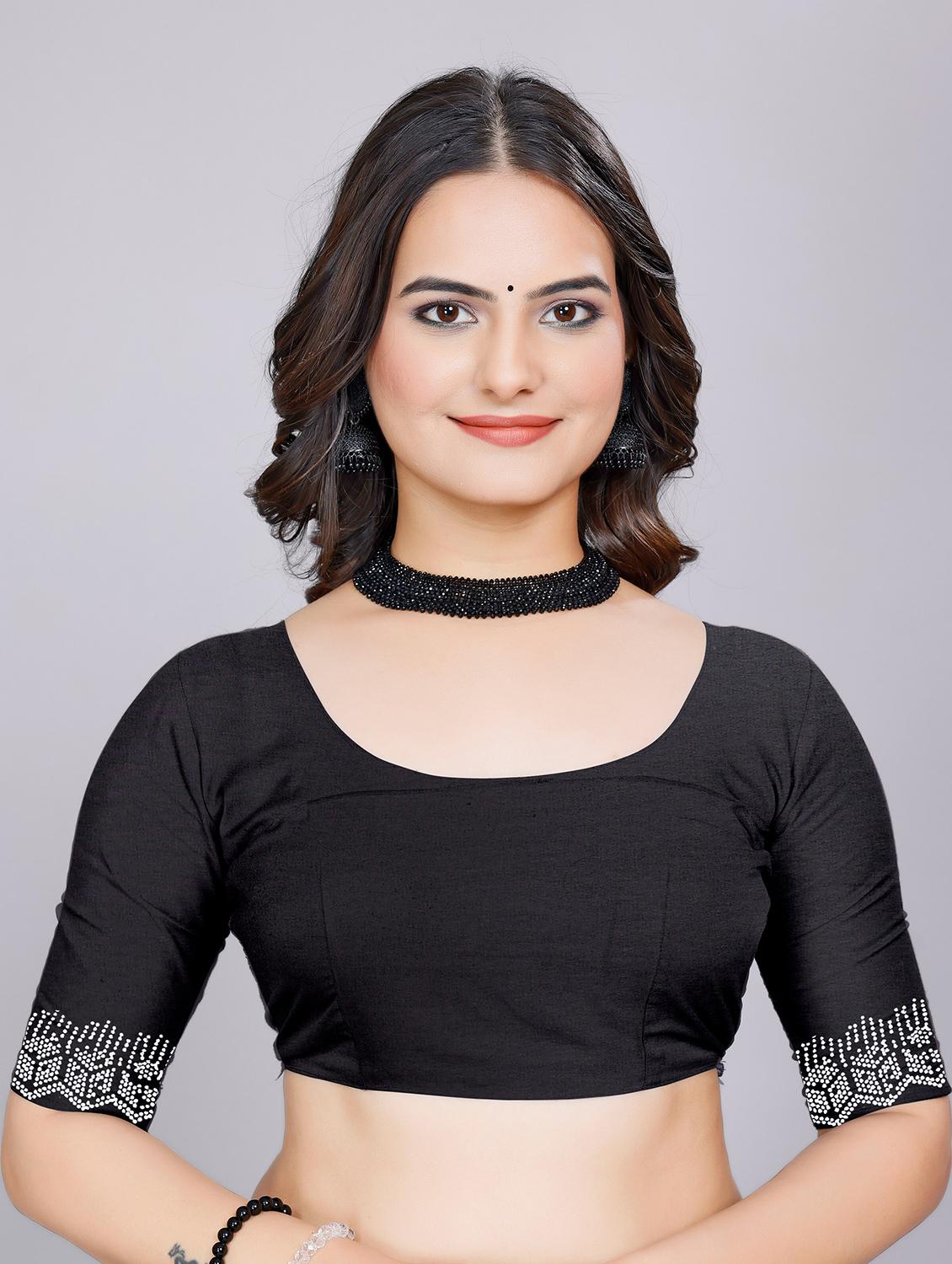 women solid with work embellished saree with blouse - 22059980 - Standard Image - 4