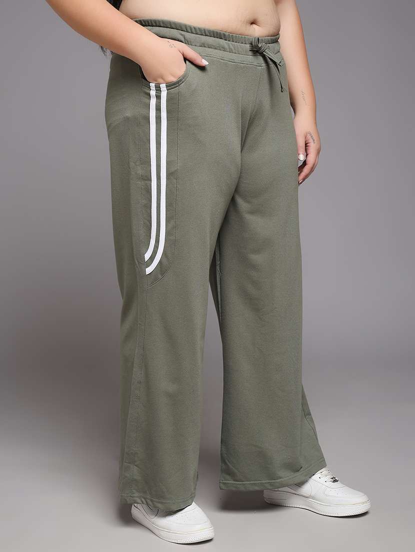 women plus size solid mid rise track pant - 22060098 -  Standard Image - 1