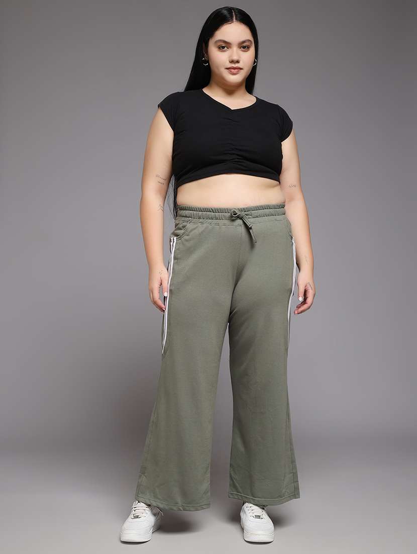 women plus size solid mid rise track pant - 22060098 -  Standard Image - 4
