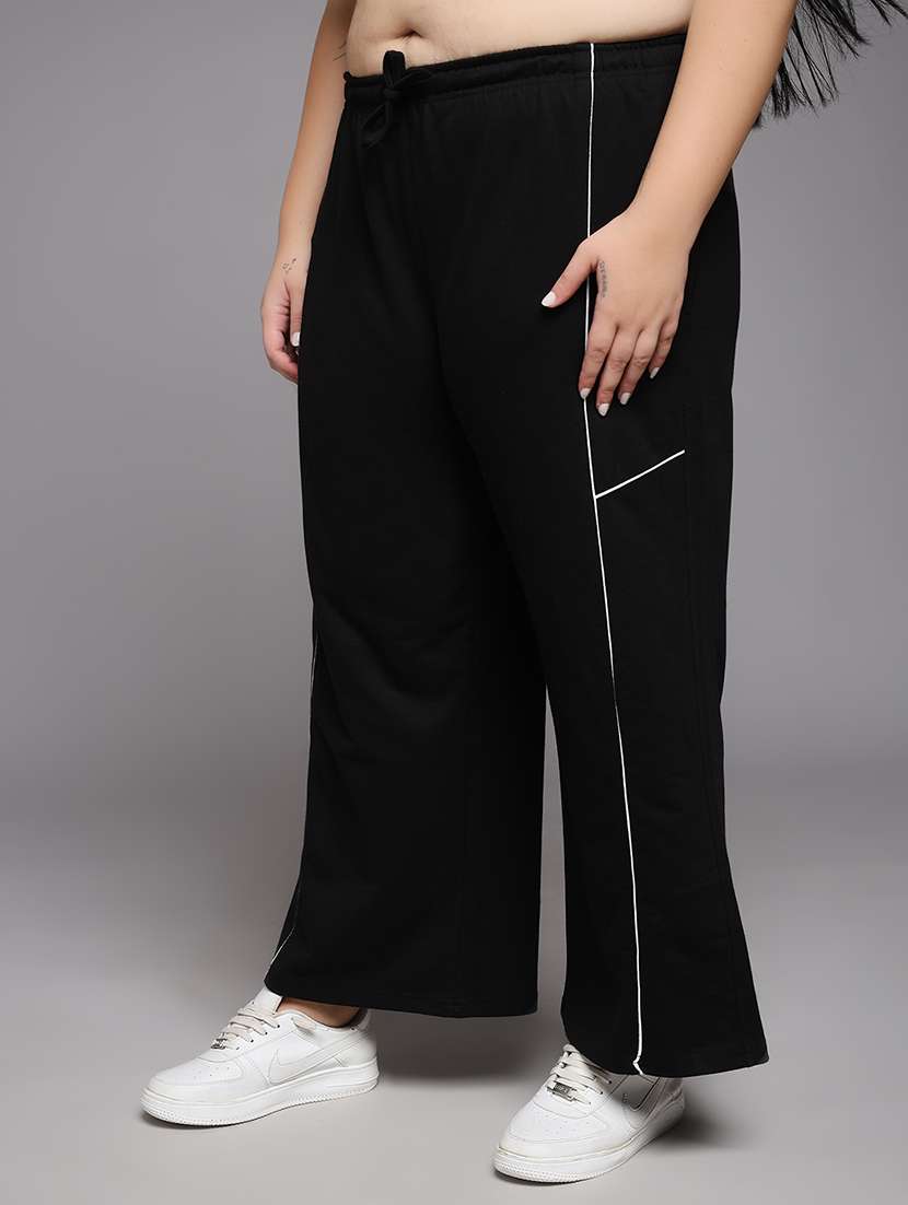 women plus size solid mid rise track pant - 22060099 -  Standard Image - 1