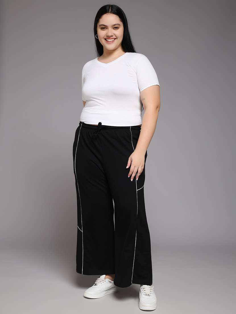 women plus size solid mid rise track pant - 22060099 -  Standard Image - 4